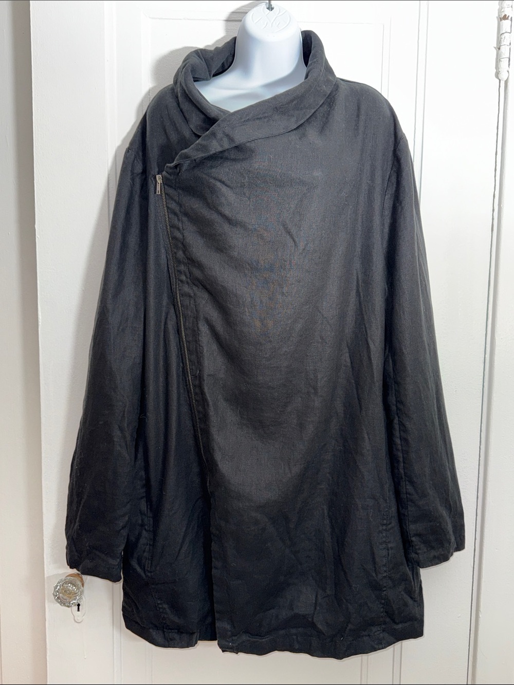 H&M Linen Black Asymmetrical Zip Wrap Jacket Size XL